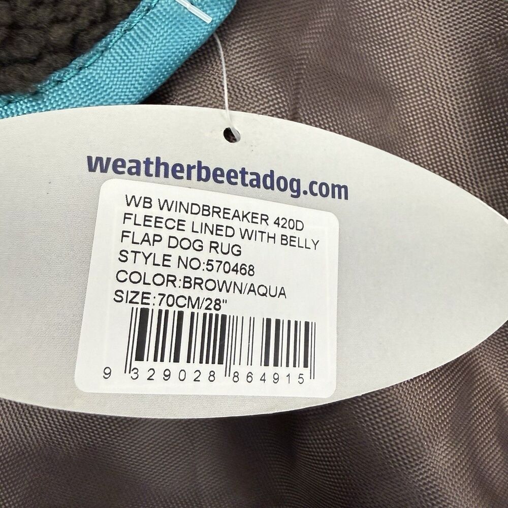 WeatherBeeta NEW Windbreaker Deluxe Dog Coat Fleece Lined Brown Aqua Large 28" - Picture 7 of 10